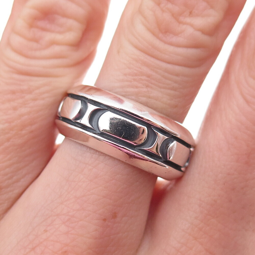 925 Sterling Silver Vintage Mexico Modernist Oval-Link Band Ring Size 8.25